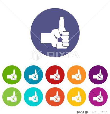 Hand holding bottle of beer set icons Hand holding bottle of beer set icons 28808322