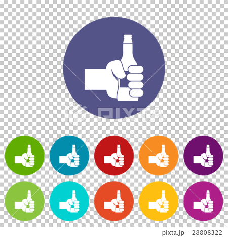 Hand holding bottle of beer set icons 28808322