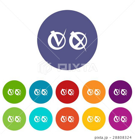 Tick and cross in circles set icons 28808324