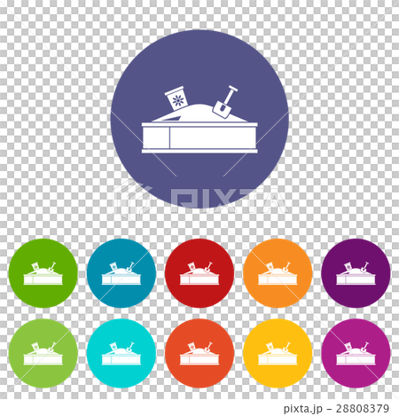 Sandbox with bucket and shovel set icons 28808379
