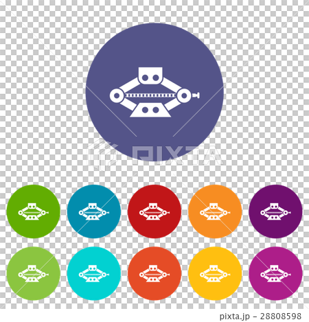 Red scissor car jack set icons 28808598