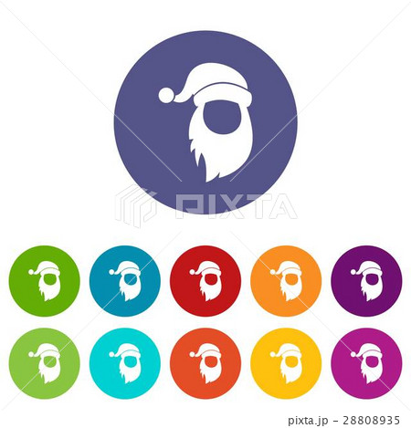 Cap with pompon of Santa Claus and beard set icons 28808935