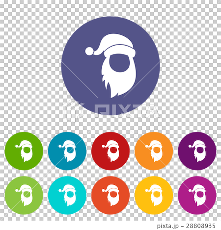 Cap with pompon of Santa Claus and beard set icons Cap with pompon of Santa Claus and beard set icons 28808935