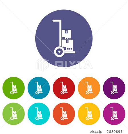 Hand cart with cardboards set icons 28808954