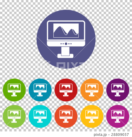 Computer monitor with photo on screen set icons 28809037