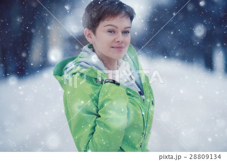 Winter portrait of sports girl snow 28809134