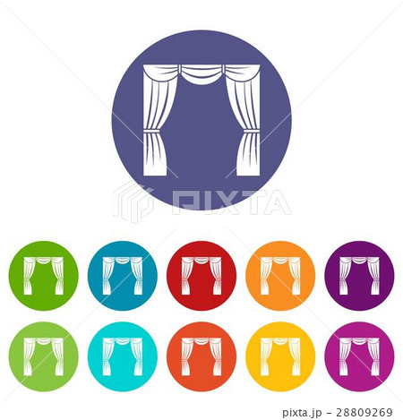Curtain on stage set icons 28809269