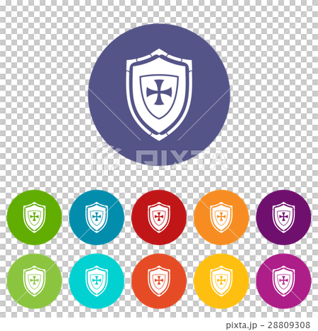 Shield with cross set icons 28809308