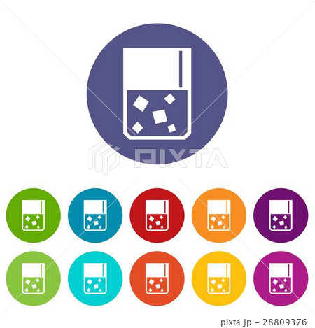 Glass of whiskey and ice set icons Glass of whiskey and ice set icons 28809376