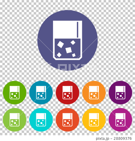 Glass of whiskey and ice set icons Glass of whiskey and ice set icons 28809376