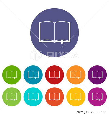 Open book with bookmark set icons 28809382