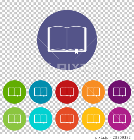 Open book with bookmark set icons 28809382