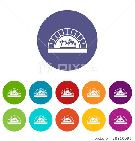 Pizza oven with fire set icons Pizza oven with fire set icons 28810099