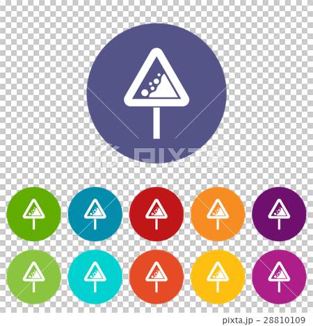 Falling rocks warning traffic sign set icons - Stock Illustration ...