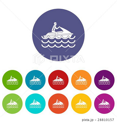 Man on jet ski rides set icons Man on jet ski rides set icons 28810157