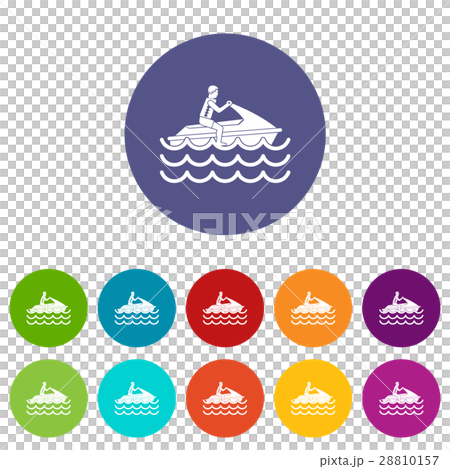 Man on jet ski rides set icons Man on jet ski rides set icons 28810157