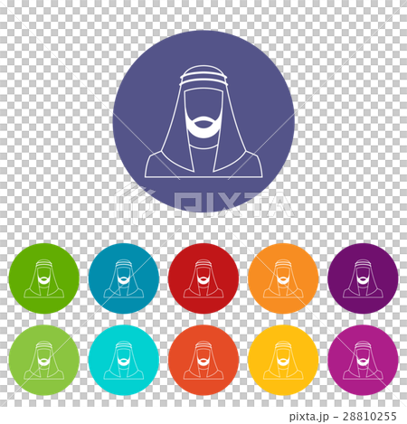 Arabic man in traditional muslim hat set icons Arabic man in traditional muslim hat set icons 28810255