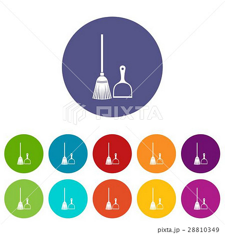 Broom and dustpan set icons 28810349