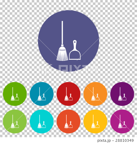 Broom and dustpan set icons 28810349