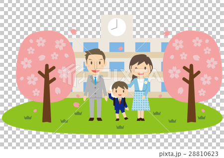 かわいい家族　息子の小学校入学式　小学校と桜 28810623
