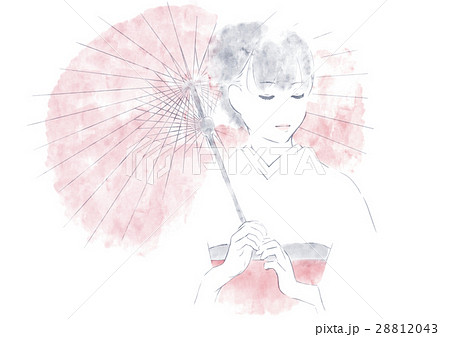 和傘を差す女性のイラスト素材 2143