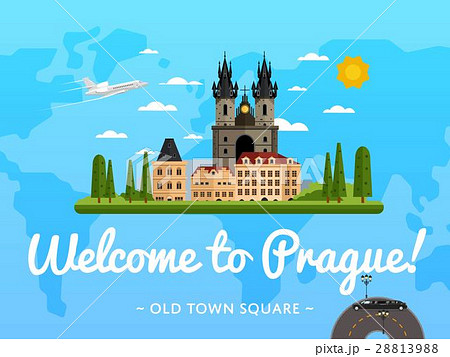 Welcome to Prague poster with famous attraction 28813988