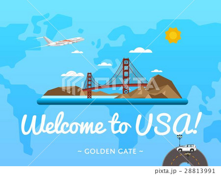 Welcome to USA poster with famous attraction 28813991