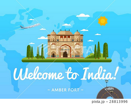 Welcome to India poster with famous attraction Welcome to India poster with famous attraction 28813996