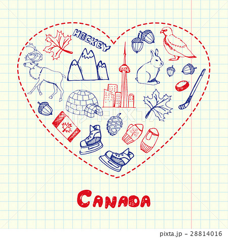 Canada Symbols Pen Drawn Doodles Vector Collection 28814016