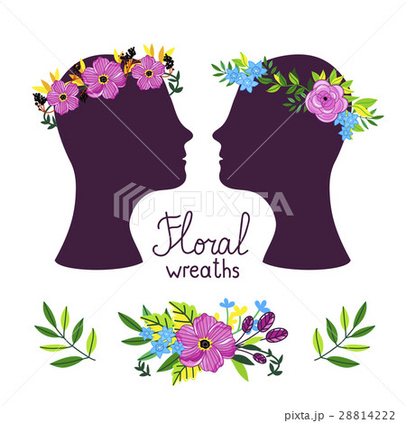 Floral wreath on the heads, raster illustration 28814222