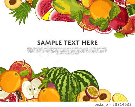 Fruit mix with leaves on white background 28814632