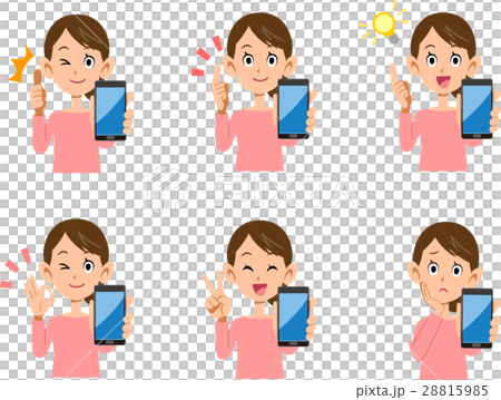 A set of female smartphone expressions and gestures A set of female smartphone expressions and gestures 28815985