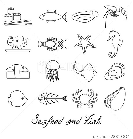 seafood and fish food set of simple outline icons seafood and fish food set of simple outline icons 28818034