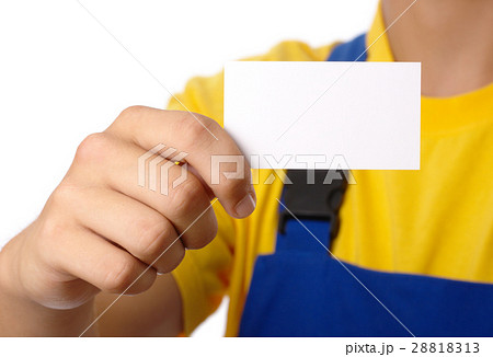 Worker showing his business card 28818313