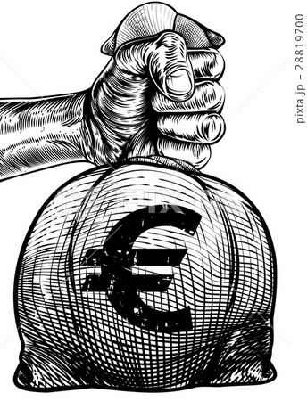 Hand Holding a Euro Sign Burlap Sack Money Bag 28819700