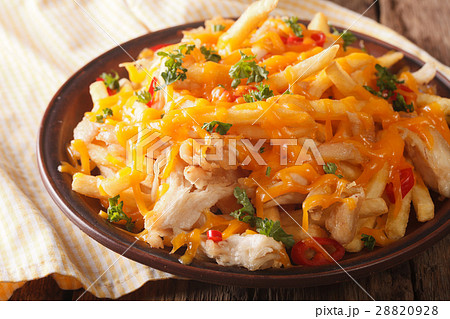 french fries with cheddar cheese and chicken 28820928
