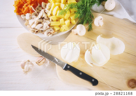 chopped onion and ingredients for soup chopped onion and ingredients for soup 28821168