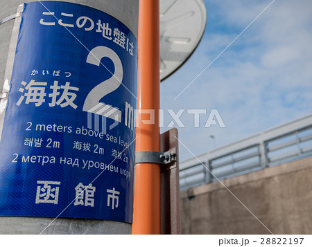 電柱に設置された海抜表示 電柱に設置された海抜表示 28822197