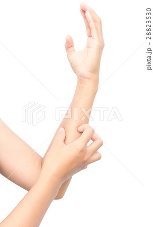 Woman hand scratching on white background Woman hand scratching on white background 28823530