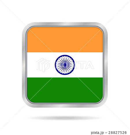 Flag of India. Shiny metallic gray square button. 28827526