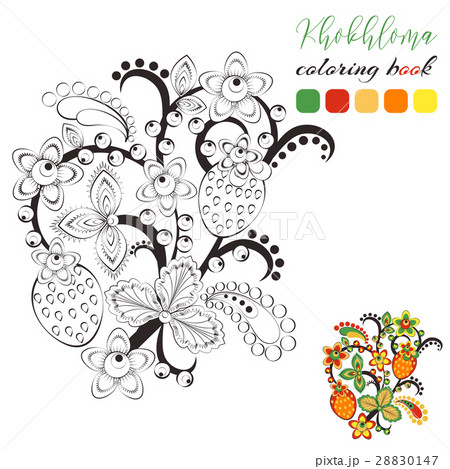 Monochrome floral ornament in Hohloma style 28830147