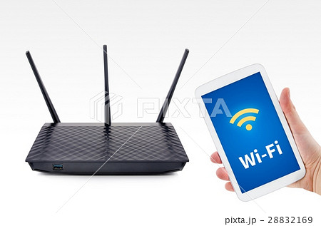 Wireless router with mobile device network concept 28832169
