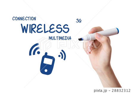 Woman drawing wireless multimedia content Woman drawing wireless multimedia content 28832312