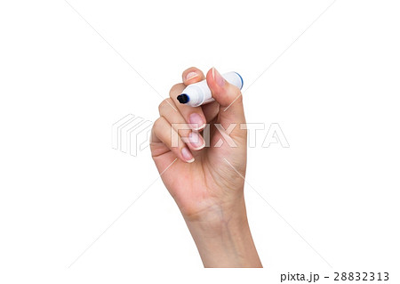 Hand with blue marker isolated over white Hand with blue marker isolated over white 28832313
