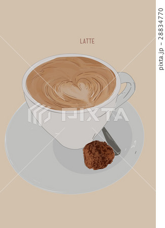 Hot Latte with cookie , Hand drawn vector .  28834770