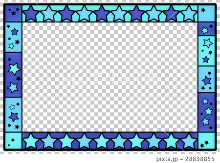 青と水色の星のステンドグラスフレームのイラスト素材 2855