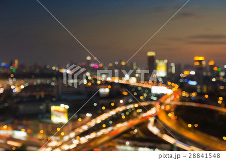 Aerial view, blur bokeh light highway interchange Aerial view, blur bokeh light highway interchange 28841548