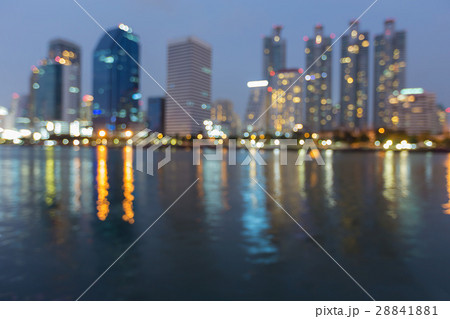 Twilight blurred bokeh city office building  28841881