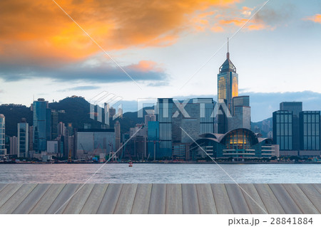 Hong Kong business downtown with sunrise sky  28841884