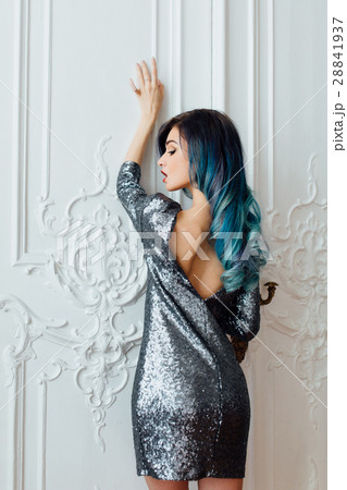 Fashion portrait of gorgeous girl with blue dyed 28841937